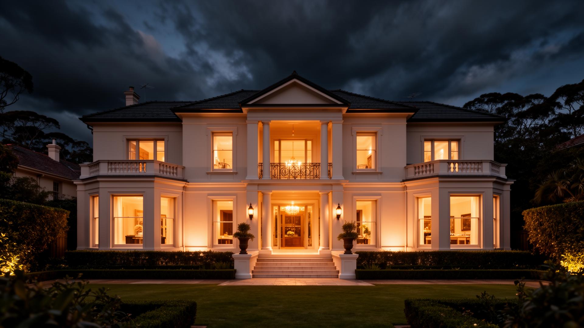 Luxury Sydney mansion at twilight